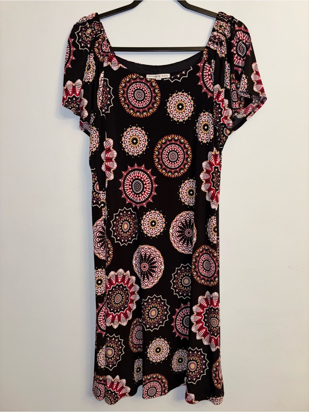 Robbie Bee Black Dress with Medallion Print